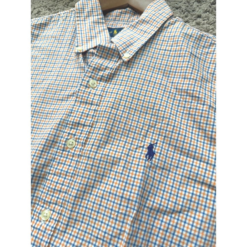 Polo Ralph Lauren Mens Orange Blue Gingham Check Button Down Shirt M Long Sleeve